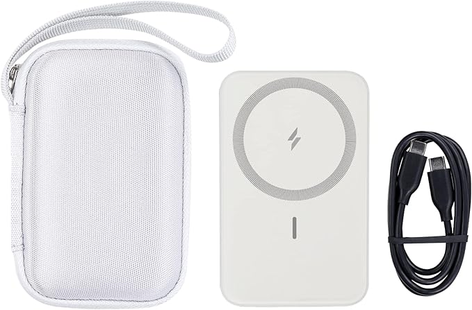 Khanka Hard Travel Case Replacement for Anker 621/622 / 633 Magnetic Battery (MagGo), 5000mAh 10000mAh Magnetic Wireless Portable Charger, Case Only (White)