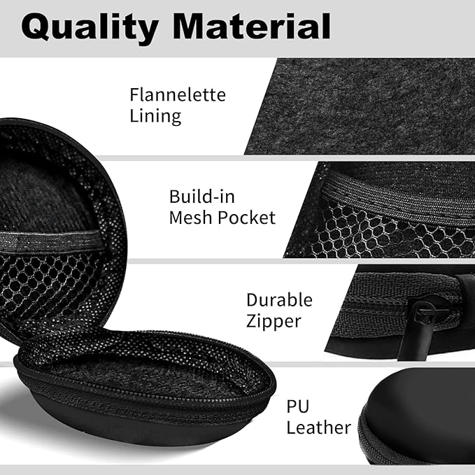 Round Earbud Case Portable EVA Carrying Case Storage Bag Cell Phone Accessories Organizer with Carabiner for Earphone, Earbud, Earpieces, SD Memory Card, Camera Chips,Black