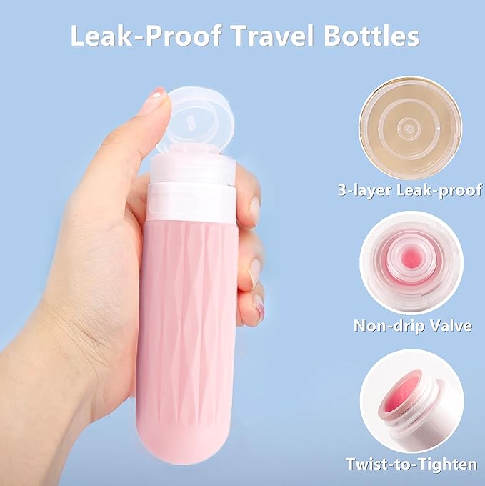 IYYI Travel Bottles for Toiletries, TSA Approved Travel Size Containers, Silicone Toiletries Bottles, Leakproof, Refillable Containers Kits for Shampoo and Conditioner (Gray, 90, Milliliters)