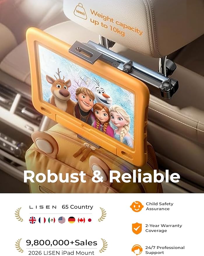 LISEN for iPad Holder Car Road Trip Essentials Travel Activities for Toddler Kids Gifts, Car Accessories for Women Moms Truck Interior 3in1 Tablet Holder for Back Seat Car Camping Headrest Organizer