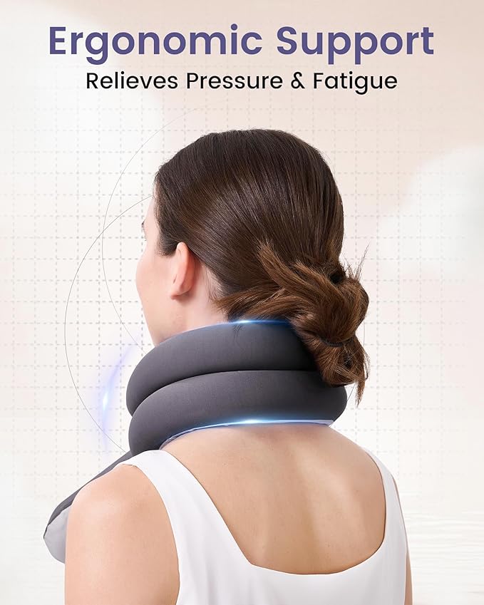 KPNEOL Travel Pillow, Neck Pillow – Ergonomic Memory Foam Pillow for Airplane, Adjustable & Ultra-Lightweight with Dual-Sided Fabric for Flight, Car, and Office Use, Grey