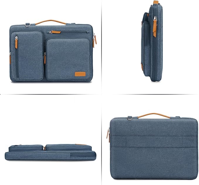 MOSISO 360 Protective Laptop Shoulder Bag,15 inch Computer Bag Compatible with MacBook Air 15 inch M5 M4 M3 M2/Pro 15, Dell XPS Plus,Side Open Messenger Bag with 4 Zipper Pockets&Handle, Haze Blue