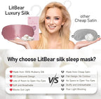 LitBear 100% 22 Momme Mulberry Silk Sleep Mask - 3D Contoured Eye Mask for Men Women, Soft Breathable Sleeping Mask with Adjustable Strap, Perfect Blocks Light for Sleeping (Bean Pink)