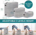 Inflatable Travel Foot Rest Pillow, Adjustable 3 Layers Height Leg Rest Pillow, Kids Airplane Bed, Adults Travel Essentials on Plane, Trains, Cars, Office, Home (Grey, 1 PC)