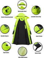 Ubon Men's Hi Vis Long Raincoat Waterproof Reflective Safety Rain Jacket High Visibility with Detachable Hood