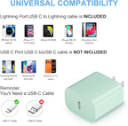 iPhone Fast Charger 3+3Pack 20W USB C Wall Charger with 6FT Fast Charging Cable Compatible with iPhone 14/13/12/11/Pro/Pro Max-Green