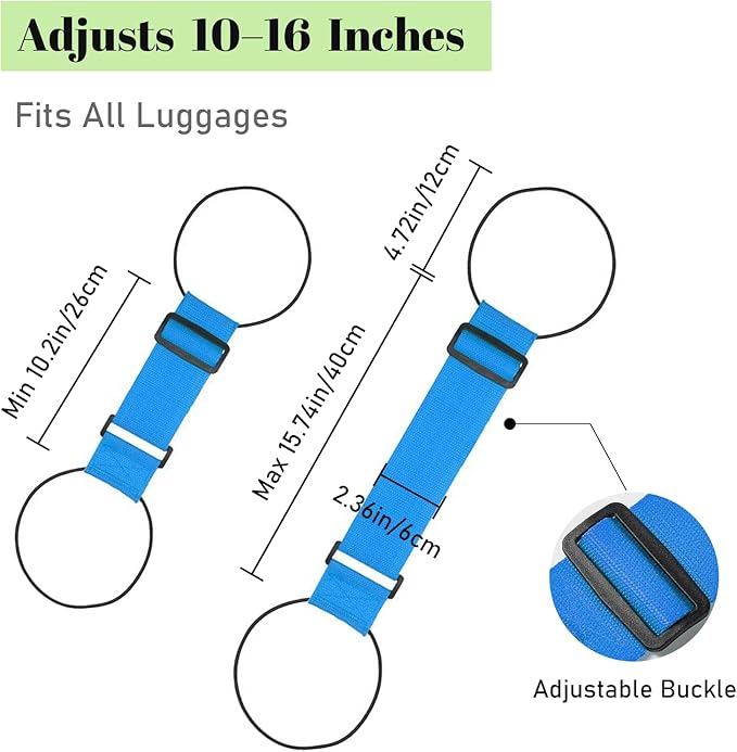 Multi Use Strong Adjustable Luggage Connector Straps for Suitcases,2 Pack Flexible Luggage Accessories Elastic Fastening Bag Strap (Blue and Green)