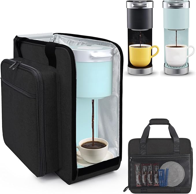 Anitor Portable Carrying Coffee Maker Travel Bag Match for Keurig K-Mini/K-Mini Plus/K-Express, Single Serve Coffee Machine Travel Bag with Padded Shoulder Straps Includes Multiple Storage Bags, Black