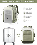 LOVEVOOK Large Travel Backpack for Women, TSA Carry on Backpack for Airplanes, 40L Personal Item Travel Bag for Women fits 17" Laptop,Waterproof Carry on Bag Airplane Approved with 3 Packing Cubes