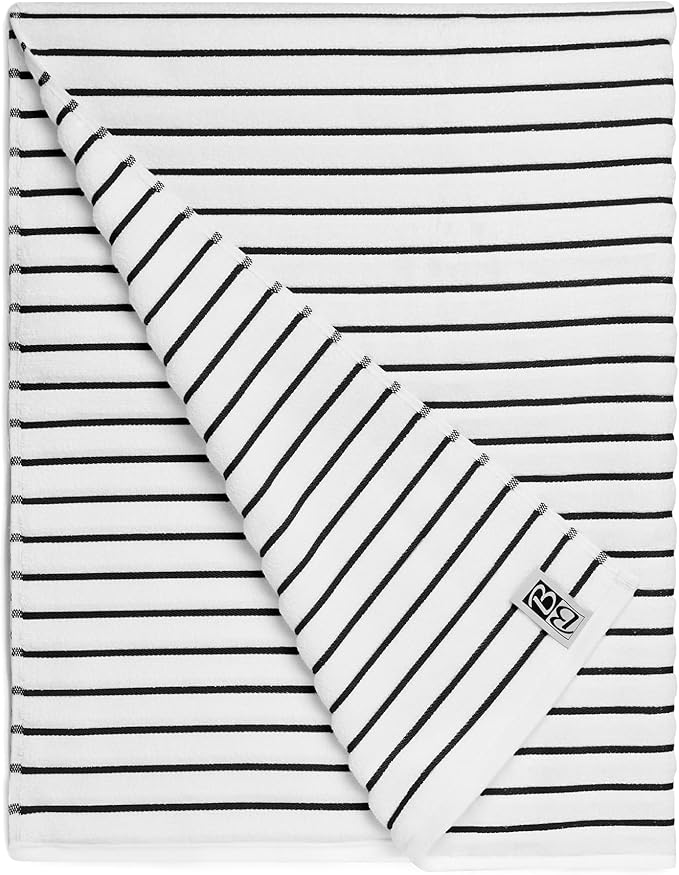 Black & White Brands Brazilian Beach/Pool/Bath Towel - Ultimate Absorbent Luxury XL 36x70 100% Cotton Wave (4 Towels, Black Poly Stripe)