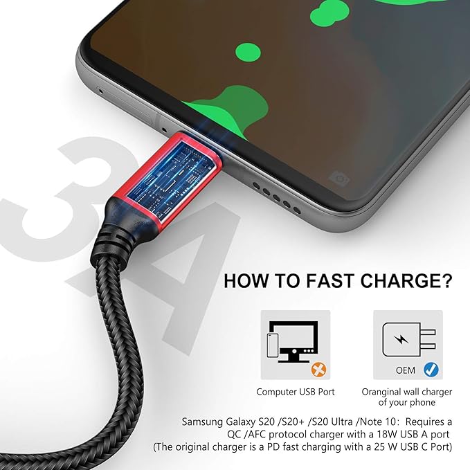 USB Type-C to A Cable 5pack 6ft Braided Fast Charging 3A Quick Charger Cord, 6 Foot Compatible iPhone 17/17 Pro/16e/16/15 Pro Max,Samsung Galaxy S10 S9 S8 Plus, Note 10 9 8, LG V50 V40 G8 G7(Red)