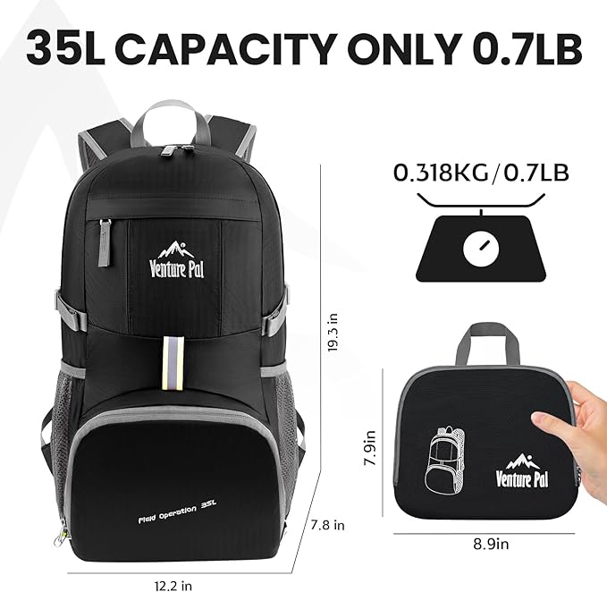 Venture Pal 35L Ultralight Lightweight Packable Foldable Travel Camping Hiking Outdoor Sports Backpack Daypack