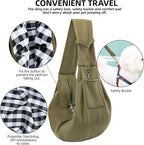Dog Carrier Sling - Reversible Puppy Carrier Purse with Storage Pocket, Hand-Free Dog Sling Carrier for Carry Small Dogs and Cats, Travel Safety Harness, Dog and Cat Harness (Green)