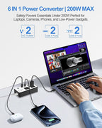 200W Voltage Converter US to Europe, Step Down Travel Power Adapter with 4 USB Ports, 2 AC Outlets for Curling Iron Hair Straightener Laptop, EU UK AU Plug, for Cruise Ship Travel