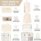 KPX 8 Set Packing Cubes for Travel, Luggage Packing Organizers Accessories Large Toiletries Bag for Clothes Shoes Cosmetics (Beige)