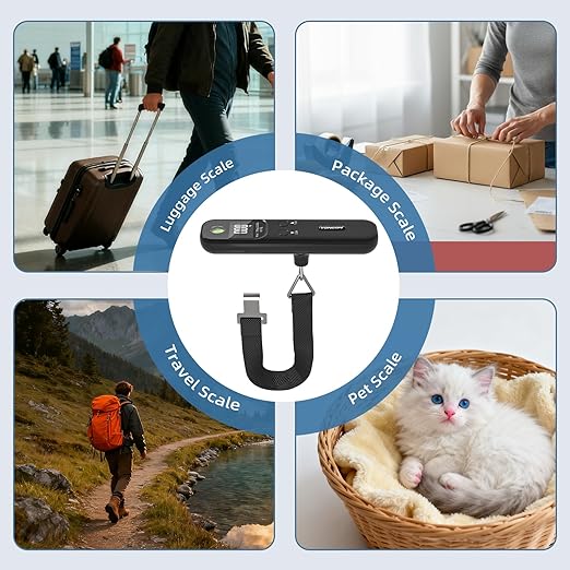 Luggage Scale - 110lb Digital Suitcase Weight Scale with LCD Display, 3 Units (lb/kg/oz) and Tare Function, Portable Travel Essentials for Backpacks, Packages and Outdoor Gear (Black)