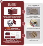 BOYATU Travel Makeup Bag Cosmetic Bags for Women: Large Capacity 3 Pcs Set Make up Bag with Compartments - Waterproof Vegan Leather Toiletry Organizer Bags with Handle (L29Red)