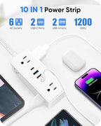 Electrical Outlet Extender Stick, Features 4 USB & 6 Outlets, 19in Flexible Extension Cord Access Hard-to-Reach Outlets, Wall Plug Power Socket Expander Nightstands Sofa Desk