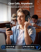 Hybrid Active Noise Cancelling Headphones 120H Playtime Wireless Headphones Bluetooth 6.0 Over Ear Headphones with 6 ENC HD Call Mic, Hi-Res 360° Spatial Audio ANC Headphone for Travel Workout Black