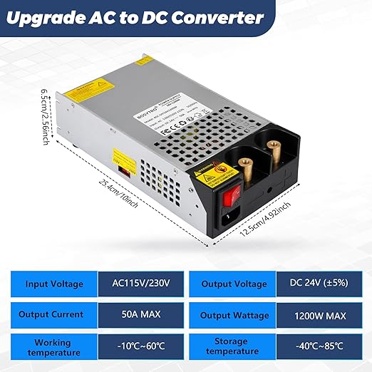 24V DC Power Supply 1200W AC to DC Converter SMPS 50A Switching Power Supply Adapater Transformer for 3D Printer, RV, Led Strip, Motor Pump, CCTV, Electronic Instruments, Lab Computer