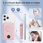 Magnetic Portable Charger for MagSafe with Built-in Cable,iWatch Charger,10800mAh Wireless Power Bank Travel Essentials,25W PD Fast Charging Battery Pack for iPhone 17/16/15/14/13/12,Apple Watch-Pink