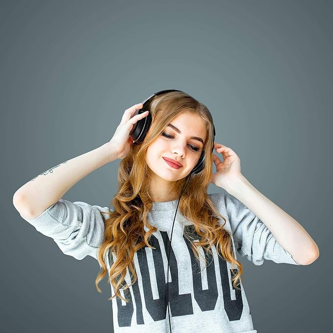 LORELEI X6 Over-Ear Wired Stereo Bass Headphones with Microphone, Lightweight, Foldable & Portable with 1.45M No-Tangle for Smartphone, Tablet, MP3/4, Space Black