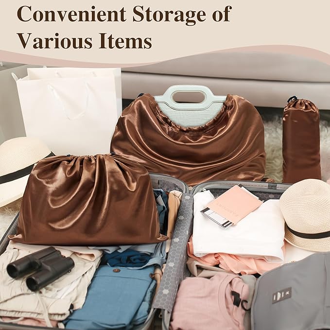 Ersmak 6 Pack Dust Bags for Handbags - Brown Silk Dust Cover Bag for Purses Shoes - Satin Drawstring Dustproof Bags for Travel Storage - 19.7 x 15.7 In