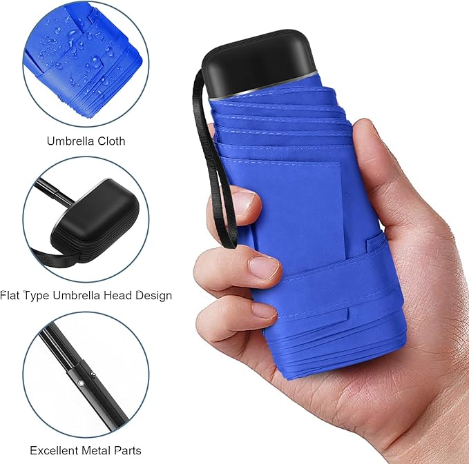 Compact Travel Umbrella with Case - Mini Umbrella for Purse, Small Lightweight &Tiny Design Perfect for Parasol Outdoor Sun&Rain Umbrellas