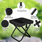 Ultra-Thin Portable Folding Stool - 1.97" Slim Fold, 0.99LB Lightweight, 200LB Capacity Camping Chair for Adults, Compact Collapsible Seat for Outdoor Fishing, Hiking, Events & Queue（Black）