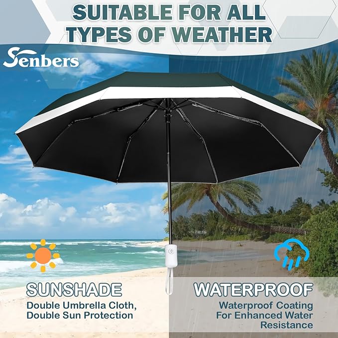 Windproof Travel Umbrella, Collapsible Umbrella Automatic Open Close Auto Small Compact Portable for Rain Sun Adult Women