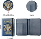 Passport Holder and Card Slot Combo RFID Blocking Leather Travel Passport Wallet for Men and Women US Passport Cover, Blue