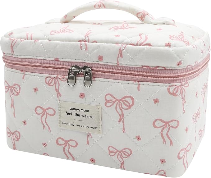 Gosect Large Makeup Bag, Cute Cosmetic Bag for Women Girls, Floral Coquette Aesthetic Toiletry Bag, Travel Make Up Organizer Bag (Pink Small Butterfly)