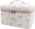 Gosect Large Makeup Bag, Cute Cosmetic Bag for Women Girls, Floral Coquette Aesthetic Toiletry Bag, Travel Make Up Organizer Bag (Pink Small Butterfly)
