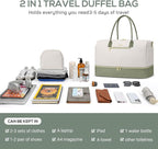 Travel Weekender Duffle Bags for Women - Duffel Bag with Shoe Compartment Carry On Overnight Bag with Toiletry Bag with Wet Pocket for Gym Hospital Bags for Labor and Delivery Beige Green