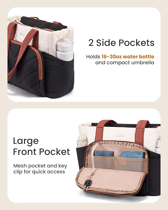 LOVEVOOK Puffer Tote Bag for Women, V-Quilted Puffy Teacher Tote Nurse Bag, Large Shoulder Laptop Purse for Work Travel Gym