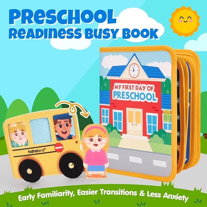 hahaland Busy Book Preschool Learning Activities - First Day of School Gifts Activity Books for Toddlers 1-4, Montessori Toys 2 Year Old Boy Girl Birthday Gift Preschool Must Haves Busy Board Ages 2-4