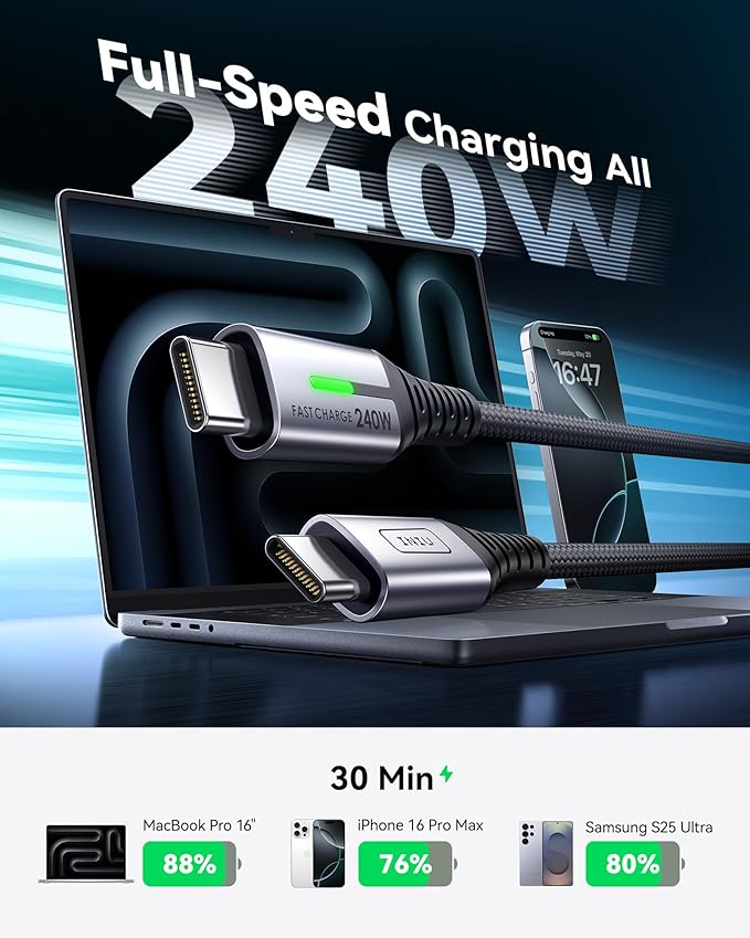 INIU Ultra Slim 10000mAh 45W PD Power Bank USB C to USB C Cable, 240W Fast Charging [6.6ft, 2-Pack] Type C Charger Cord Combo