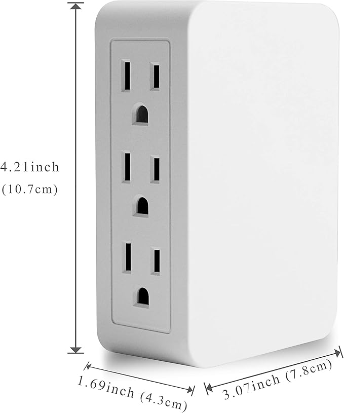 Plug in Outlet Extender,6 Grounded Outlet to The Side,Wall tap Side Access Adapter,Electrical Wall Plug,UL Listed,2 Pack