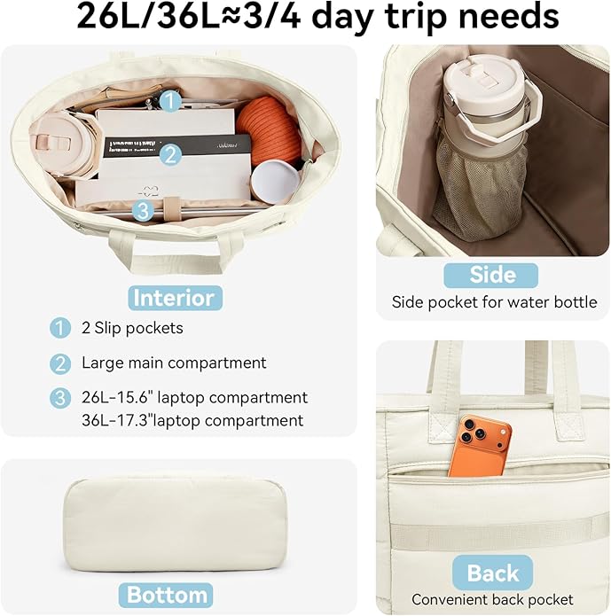 Puffer Tote Bag with Pouch,Women's Lightweight Quilted Shoulder Bag,15.6"/17.3" Laptop Travel Weekender for Work & Nurses