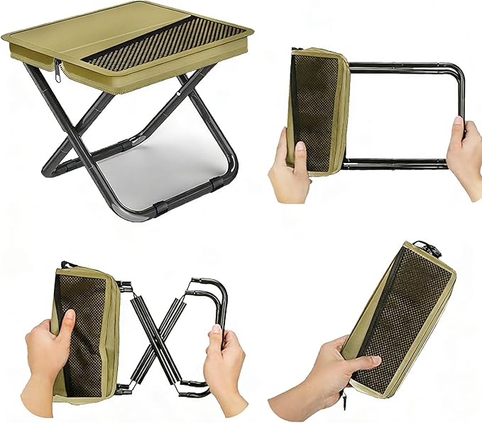 2-in-1 Collapsible Camping Stool & Sling Bag / 220LB Load Capacity Folding Portable Fishing Stool/Collapsible Stool for Camping, Hiking, Fishing, Gardening & Beach Outdoor Activities