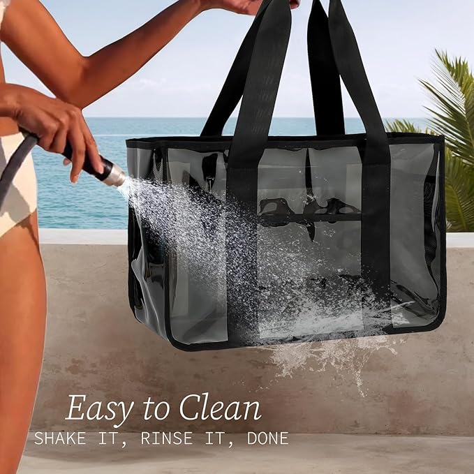 Fammart Iridescent Clear Beach Bag for Women, Jelly Tote Bag Waterproof Sandproof Pool Bag Cruise Vacation Essentials