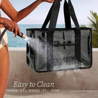 Fammart Iridescent Clear Beach Bag for Women, Jelly Tote Bag Waterproof Sandproof Pool Bag Cruise Vacation Essentials