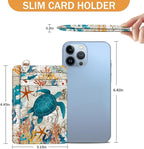 Yonlevres Credit Card Holder Slim Wallet, Sea Turtle RFID Wallet Women Front Pocket Small Card Holder Travel Cute Funny Thin Card Case ID Window PU Leather RFID Blocking Card Organizer Gifts Girls
