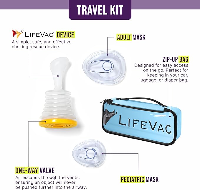 LifeVac Blue Travel Kit - Portable Suction Rescue Device, First Aid Kit for Kids and Adults, Portable Airway Suction Device for Children and Adults