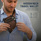 Neck Wallet for Travel & Passport Holder with RFID Blocking - Slim & Easy to Conceal Nylon Travel Pouch for men & women - Holds Phone, Cash, Cards, Keys - Sweat & Water Resistant - Large - Brown