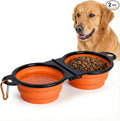 Collapsible Dog Bowls with Carabiner, Double Portable Travel Pet Bowls for Food and Water, Foldable Silicone Dog Bowl for Walking, Hiking, Camping, Small Medium Dogs and Cats,Orange
