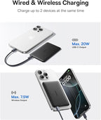 Baseus Picogo Power Bank, 0.3" Ultra Slim 5000mAh MagSafe Portable Charger, Card-Size Magnetic Battery Pack with USB-C Braided Cable, Alloy Wireless Charger for iPhone 17 Pro Max/17 Air/16/15/14/13/12