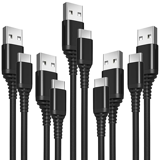 USB-A to USB-C Cable 5 Pack – 3A Fast Charging (QC 3.0), Mixed Length 3.3/6.6/10 ft, Nylon Braided, Compatible with iPhone 15/16/17, Galaxy S24/S23, Pixel & USB-C Devices