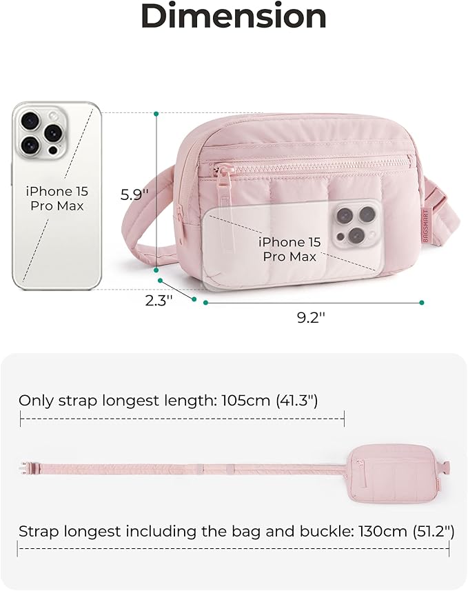 BAGSMART Fanny Packs for Women Cross Body, Quilted Puffy Belt Bag with Pockets, Fashion Waist Packs for Traveling Hiking Green