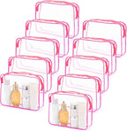 Tbestmax 10 Pack Clear Cosmetic Bags Makeup Bags Portable Waterproof TSA Approved Travel Toiletry Bags Large Organizer Rose Red, 9.8" x 7.1" x 2.4"